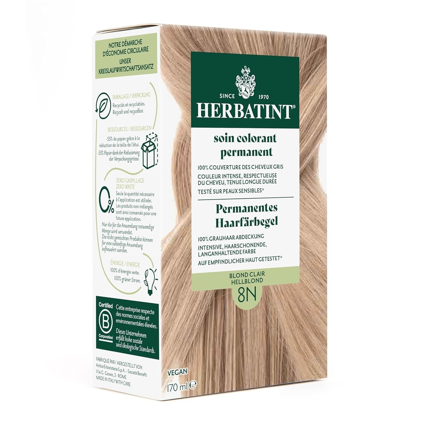 Tinte permanente en gel 6N rubio oscuro - 170 ml I Sin amonia, 100% de cobertura de las canas I Probado en pieles sensibles, con 8 extractos de plantas
