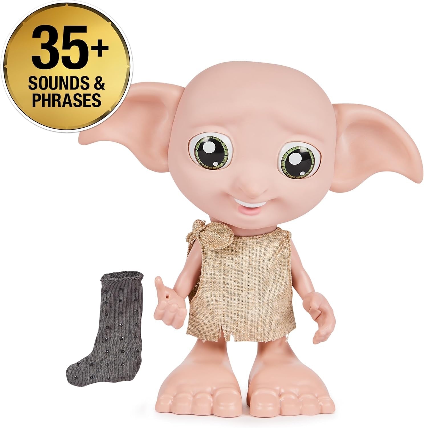 Spin Master 6067280 Wizarding World Harry Potter Magical Interactive Dobby Elf Sock Doll, más de 30 sonidos y frases, 21,6 cm, juguete para niños, negro