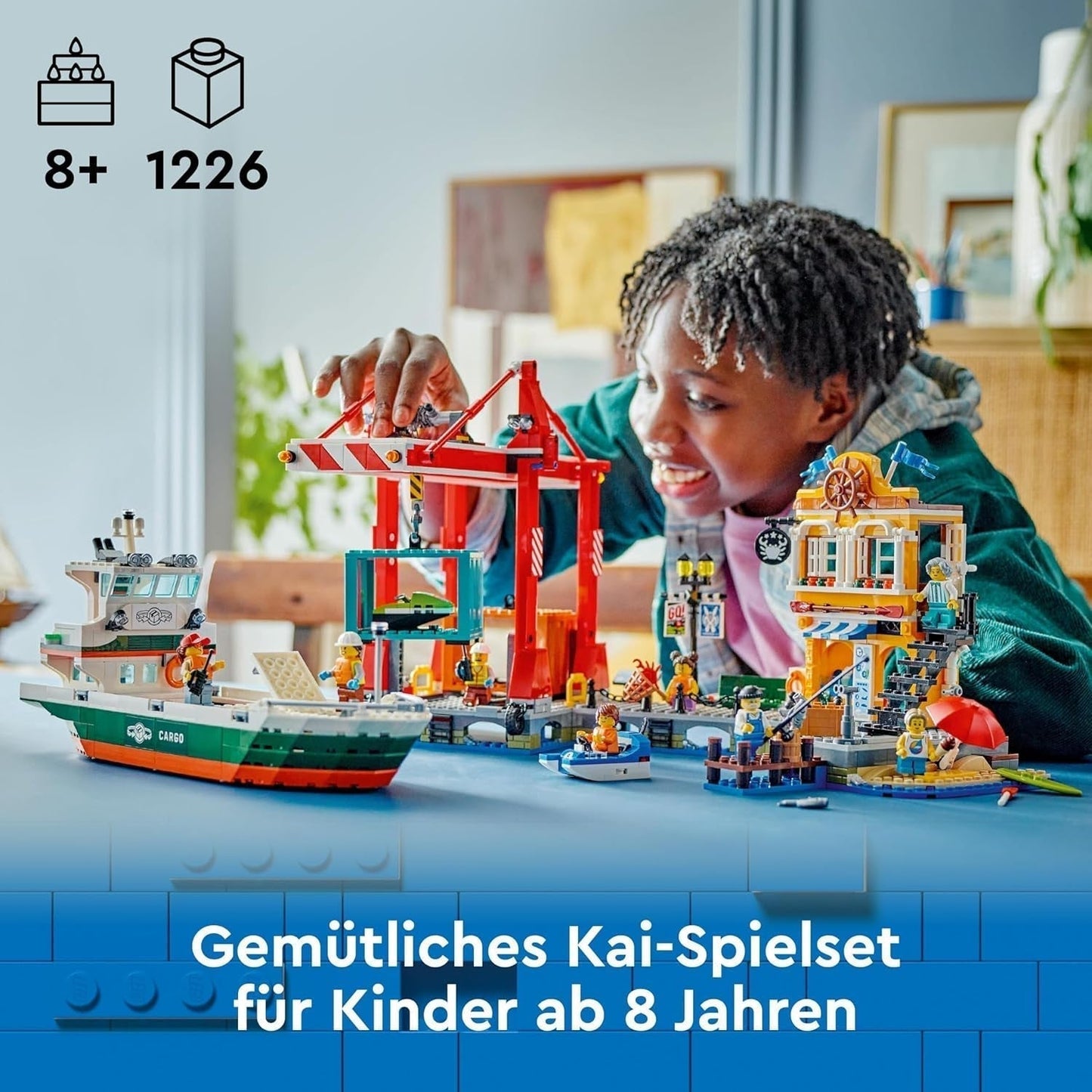 LEGO City Puerto con barco de carga, juguete de construcción para niños y niñas a partir de 8 años, idea de regalo para niños, grúa para contenedores, barco de juguete y 8 minifiguras 60422 Juegos de construcción Besuche den LEGO-Store