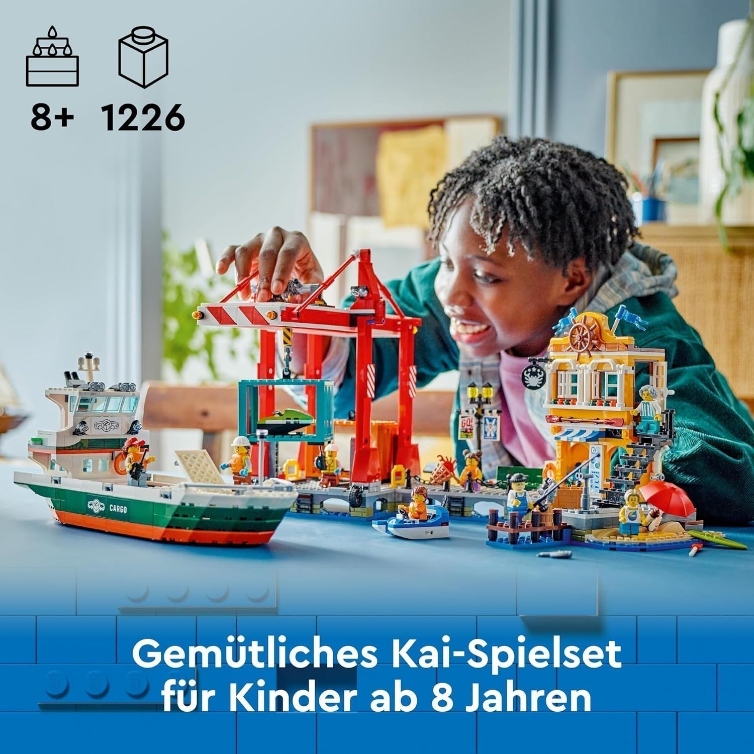 LEGO City Puerto con barco de carga, juguete de construcción para niños y niñas a partir de 8 años, idea de regalo para niños, grúa para contenedores, barco de juguete y 8 minifiguras 60422 Juegos de construcción Besuche den LEGO-Store