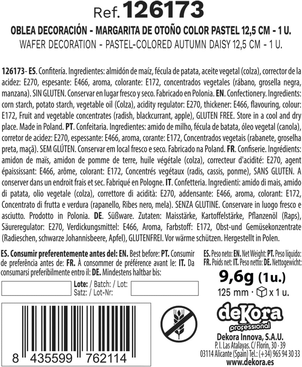 dekora - Flor Gigante 12,5 cm - Dalia de Otoño - Sin Gluten, Sin Lactosa, Vegano - Decoración de Tartas para Bodas, Cumpleaños y Postres - Fácil de Usar Naty Shop Pasta de Azúcar