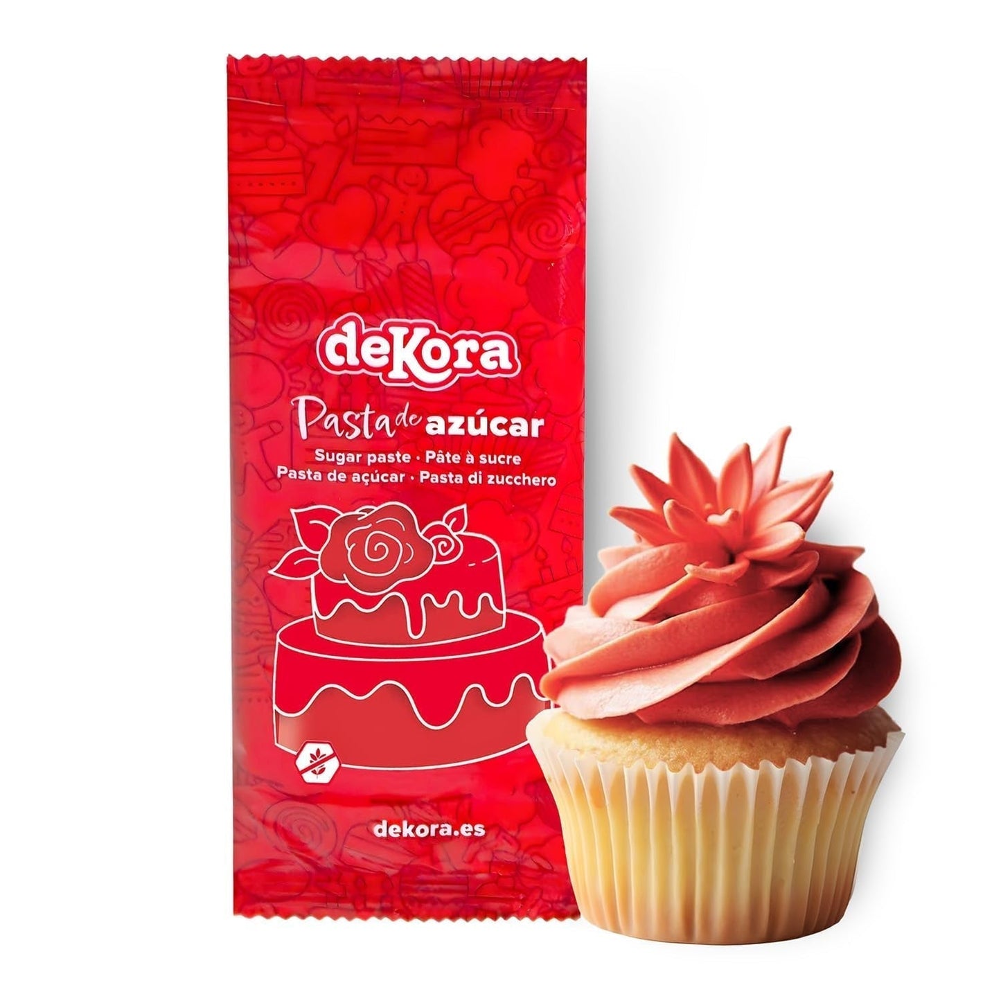 Dekora - Pasta de azúcar blanca fondant 150g - Perfecta para decoración de tartas y repostería - Sin gluten ni lactosa - Sabor vainilla - Suave, flexible y fácil de moldear para decoraciones creativas Naty Shop Pasta de Azúcar Roja