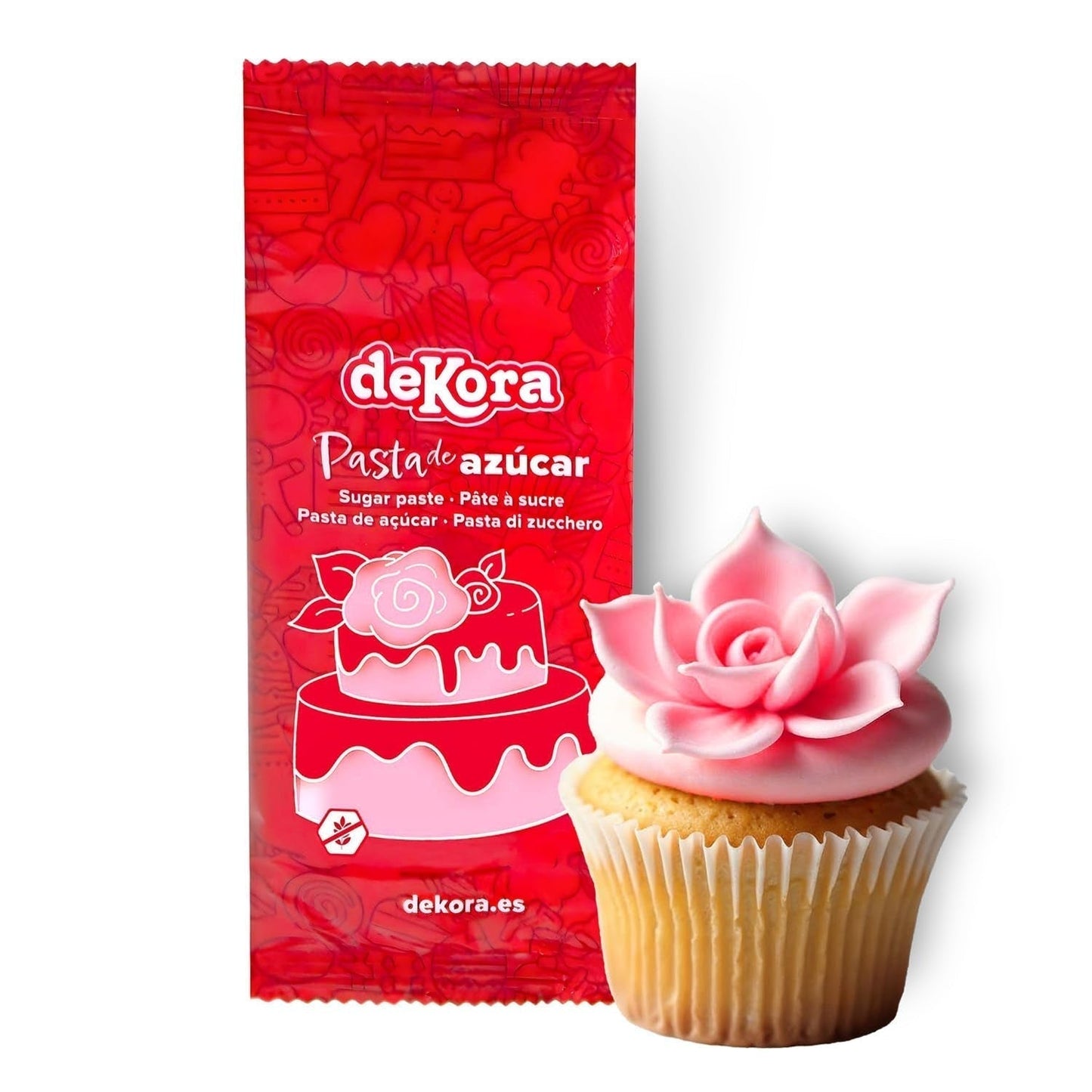 Dekora - Pasta de azúcar blanca fondant 150g - Perfecto para tartas y decoraciones para repostería - Sin gluten ni lactosa - Sabor vainilla - Suave, flexible y fácil de moldear para decoraciones creativas Naty Shop Pasta de Azúcar Rosa