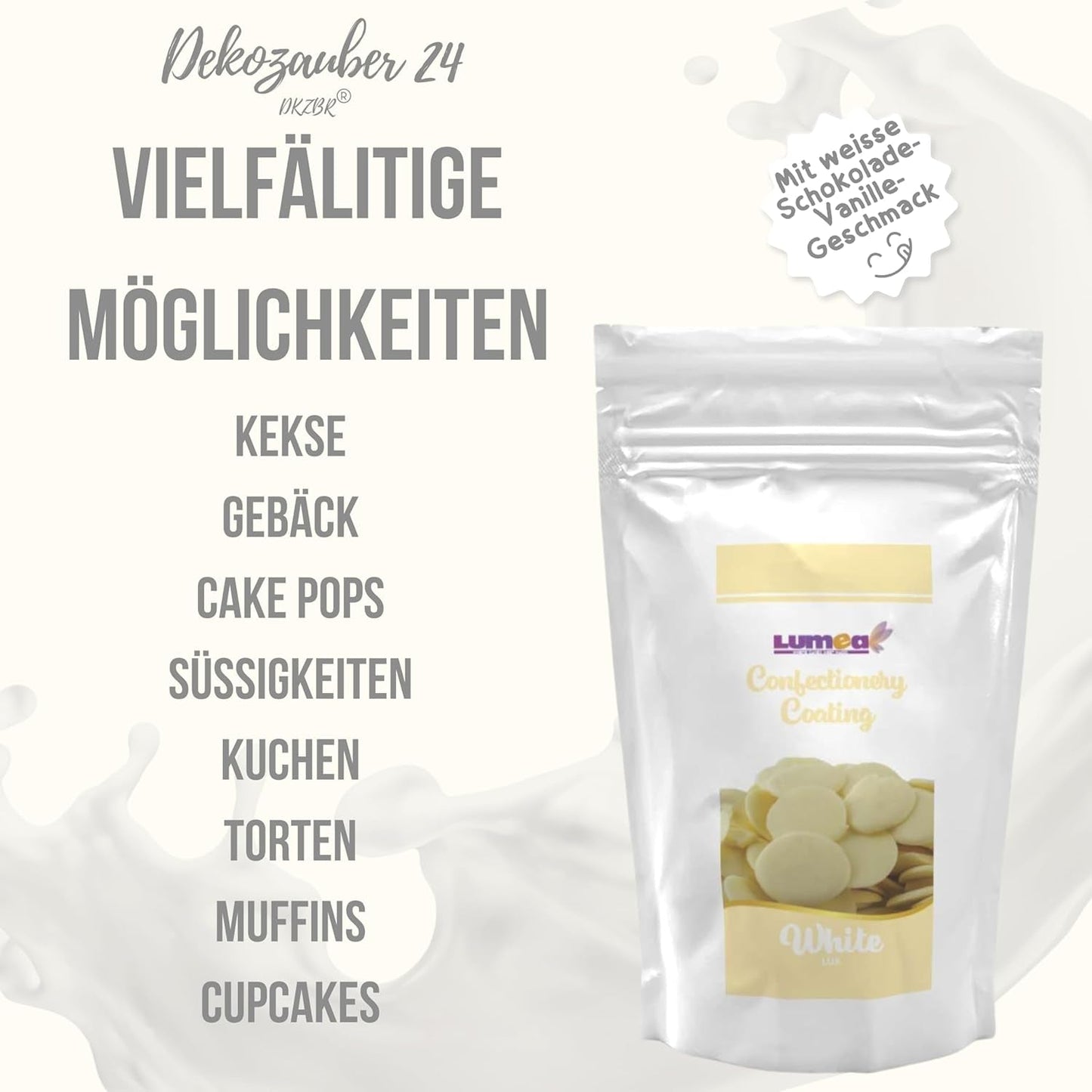 Dekozauber24 gotas de cobertura, blanca, 500g, con sabor a chocolate blanco y vainilla, chips Deco Melts, aptas para microondas, para cake pops, tartas, tartaletas, goteo o glaseado Naty Shop Sugarpaste