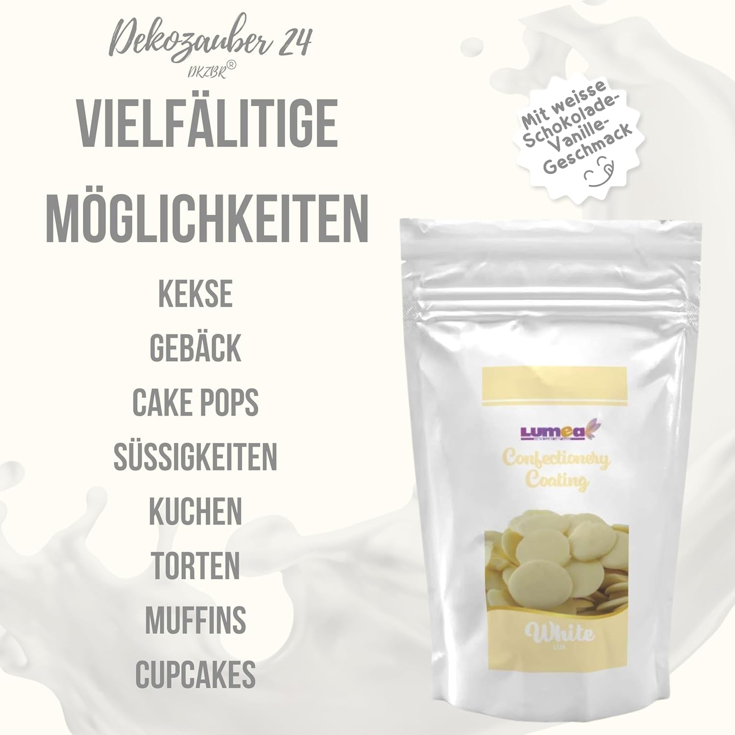 Dekozauber24 gotas de cobertura, blanca, 500g, con sabor a chocolate blanco y vainilla, chips Deco Melts, aptas para microondas, para cake pops, tartas, tartaletas, goteo o glaseado Naty Shop Sugarpaste