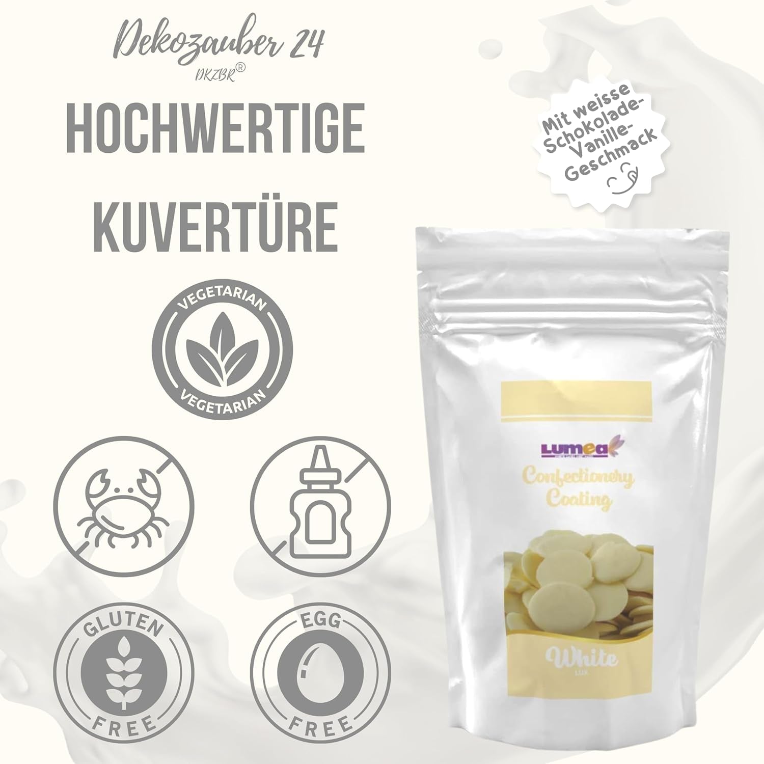 Dekozauber24 gotas de cobertura, blanca, 500g, con sabor a chocolate blanco y vainilla, chips Deco Melts, aptas para microondas, para cake pops, tartas, tartaletas, goteo o glaseado Naty Shop Sugarpaste