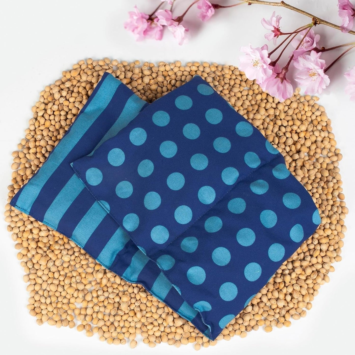 Almohada de huesos de cerezo Apto para microondas y horno - Azul con rayas y lunares I Hecho a mano I Fabricado en Alemania I Aprox. 20 X 60Cm I Algodón Oeko-Tex I Almohada espalda cuello Almohadas ortopédicas cervicales Naty Shop