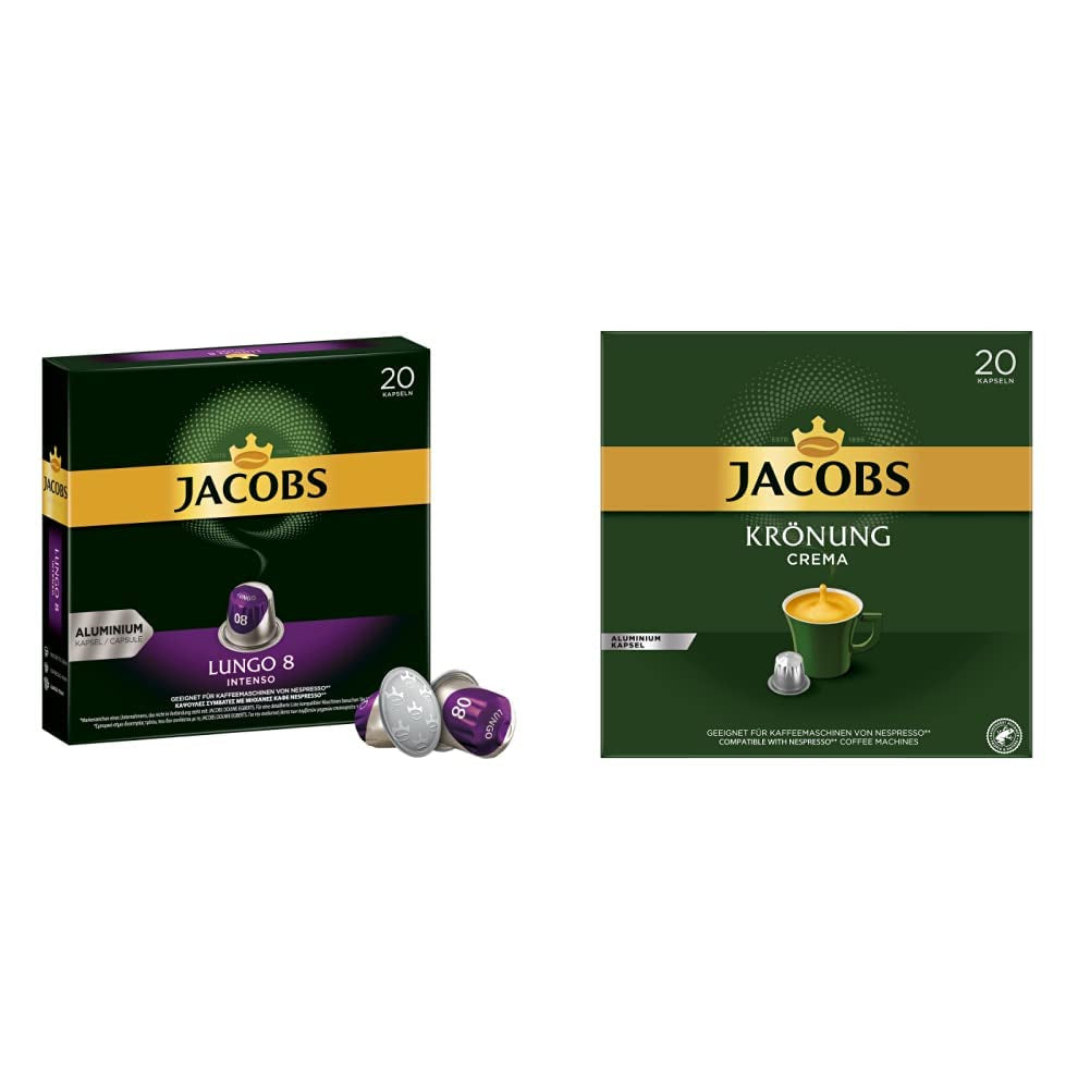 Kaffeekapseln Lungo Intenso, Intensität 8 von 12, 10 x 20 Getränke & Kaffeekapseln Krönung Crema, 200 Kapseln compatibles con Nespresso, paquete de 10, 10 x 20 Getränke, 1040 g