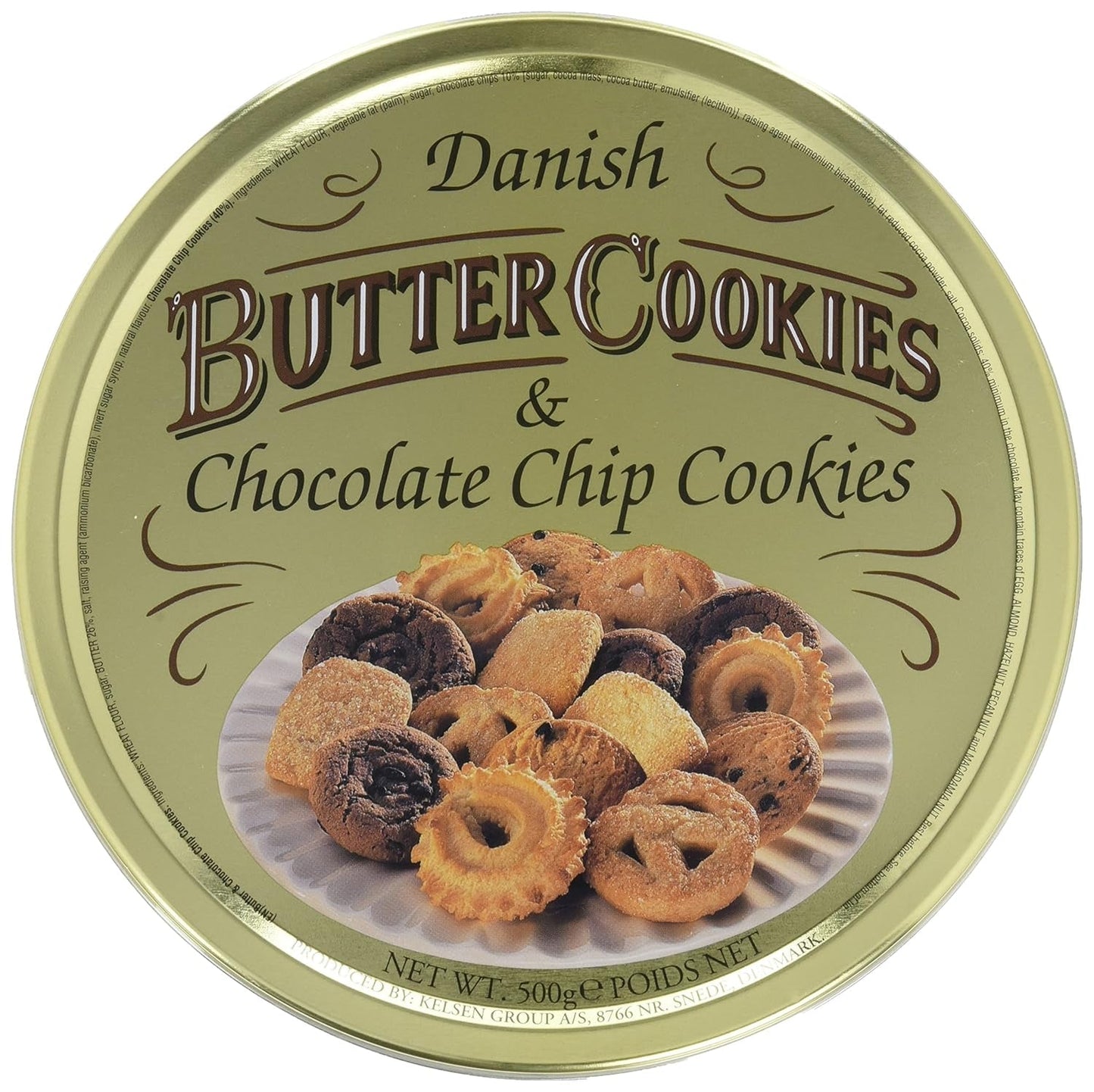 Galletas de mantequilla danesas y galletas con chispas de chocolate, Galletas de mantequilla danesas, Mezcla para galletas enlatada, 500 g
