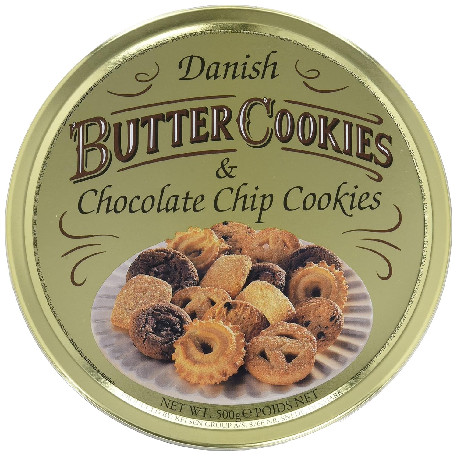 Galletas de mantequilla danesas y galletas con chispas de chocolate, Galletas de mantequilla danesas, Mezcla para galletas enlatada, 500 g