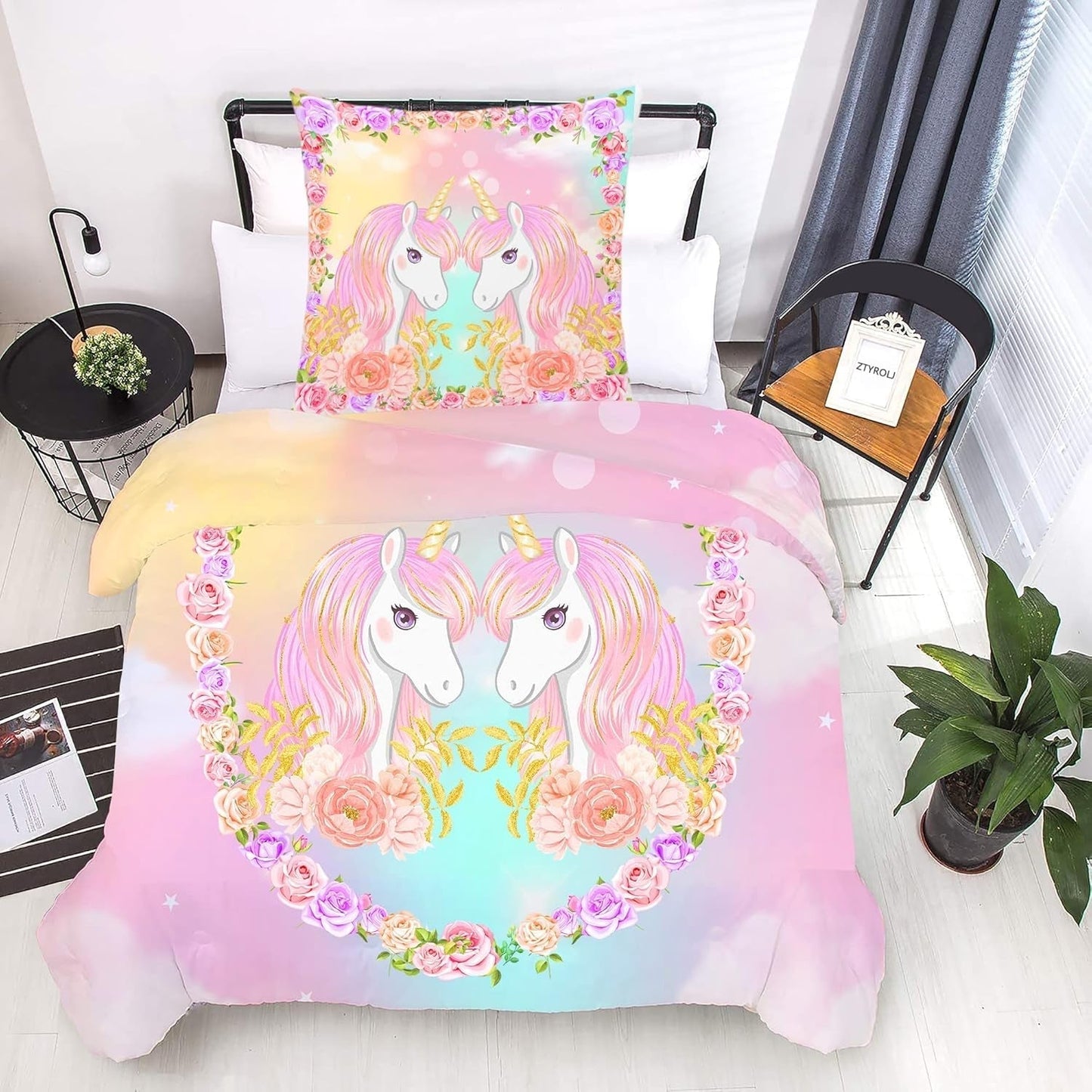 Ropa de cama infantil, varias medidas y varios personajes animados Ropa de cama infantil Naty Shop Unicornio (modelo 1) 135X200Cm+80X80Cm