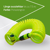 Amig - Manguera en espiral | Fabricado en polipropileno | Extensible hasta 7,5 m | Incluye lanza de riego, adaptador y 2 juntas | Verde pistacho