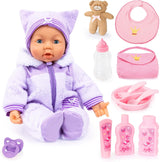Bayer Design 94694AG 94694AA, Muñeca Funcional, Muñeca Interactiva Piccolina Magic Eyes, Mueve la Boca, Parpadea y Cierra los Ojos, Habla, Morado, 46cm