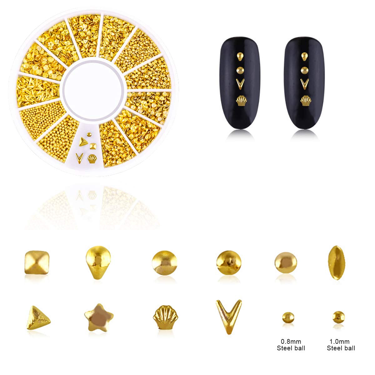 4 Cajas Nagel Art Strass, Decoraciones 3D Nagel Art, Mix Größe Nagel Perlen Glitter Strass Gold Metall Hohlniet Nagelkunst Stern Mond Sonne Nagel Zubehör Für DIY Nageldesign