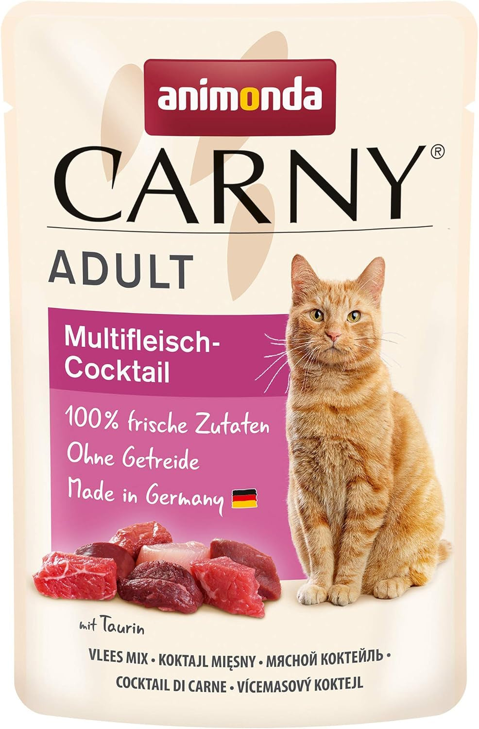 animonda Carny Adult MultiMeat Cocktail, 12 sobres (12 x 85 g), comida húmeda para gatos adultos, sin cereales y sin azúcar, con ingredientes cárnicos