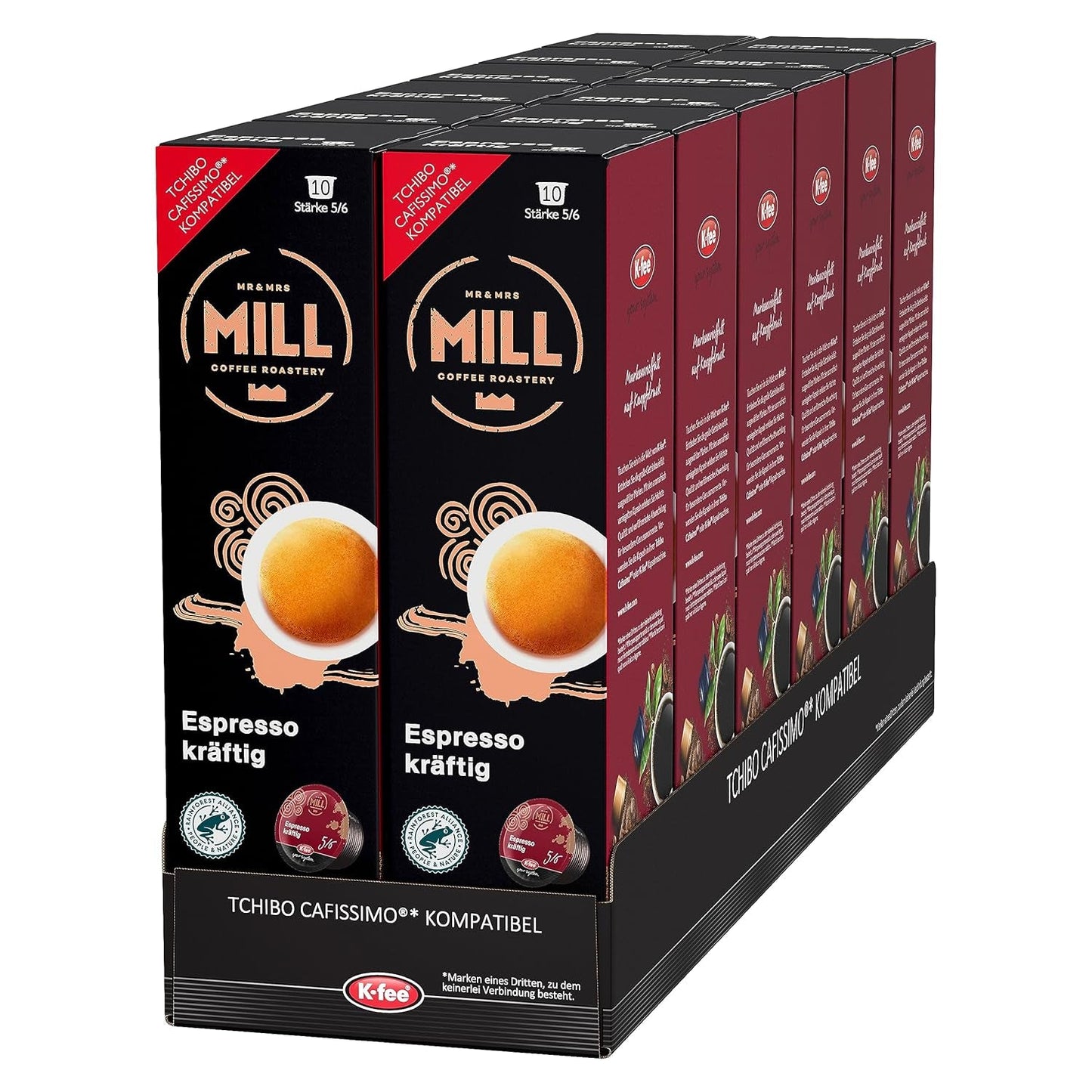 Mr & Mrs Mill Espresso fuerte, compatible con K-fee & Tchibo Cafissimo*, Stärke 5/6, 120 cápsulas de café
