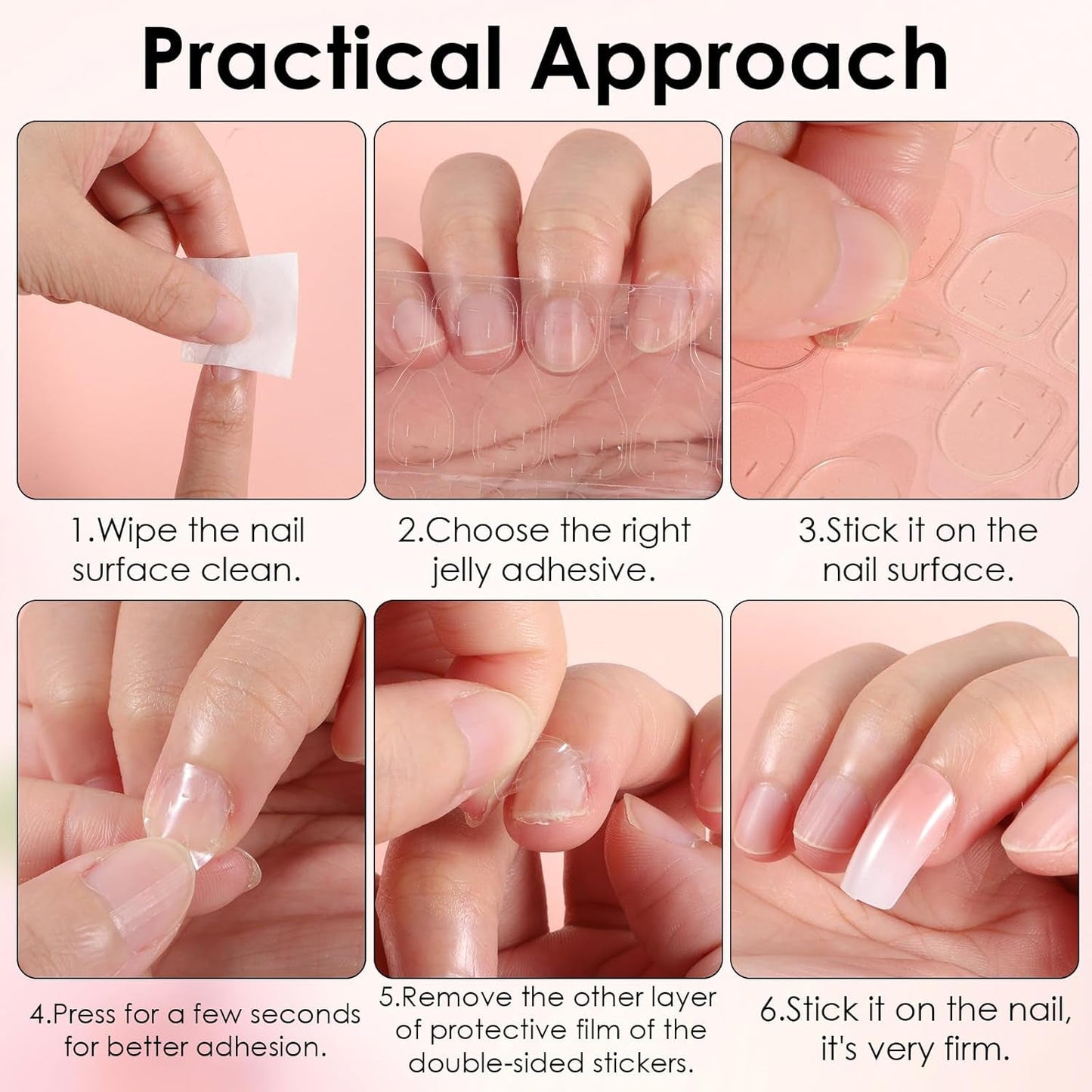 48 Uds pegamento corto en las uñas 2 estilos uñas francesas cuadradas cortas con pegamento para uñas y lima de uñas uñas postizas ombré rosa y blanco para mujer