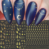 Hojas de pegatinas para uñas de estrella y luna doradas, alas de ángel, pegatinas para uñas de color dorado tostado, estrellas, láminas para uñas, pegatinas para uñas, accesorios de diseño de uñas, pegatinas para uñas