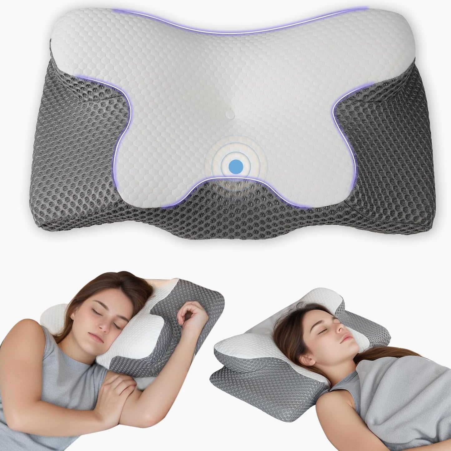 Almohada Para El Cuello Almohada Ortopédica Para La Cabeza Almohada De Espuma Con Memoria Almohada Para Impactos Laterales - Diseño Ergonómico Forma Hueca Para Impactos Laterales, Dorsales Y Abdominales Gris Claro Almohadas Ortopédicas Cervicales Naty Shop Blanco Gris 65X34X13Cm