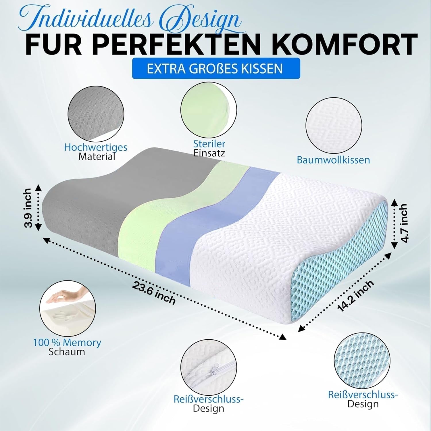 Almohada Ortopédica De Espuma Viscoelástica - Almohada Ergonómica, Almohada Antirronquidos para Personas Que Duermen De Lado, Boca Abajo y Boca Arriba, Pilow, 60 Cm X 40 Cm X 12 Cm Almohadas Ortopédicas Cervicales Naty Shop