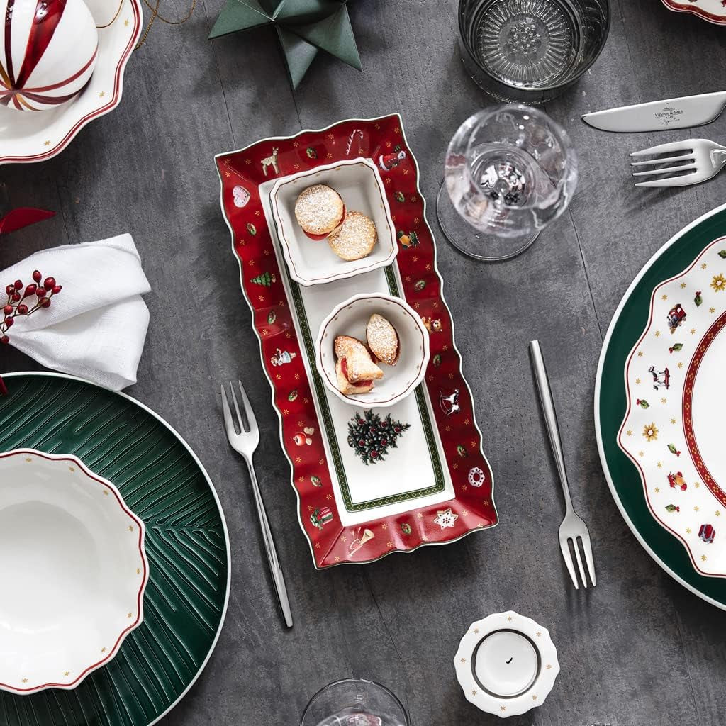 Villeroy & Boch - Toy's Delight Salsera, 4 piezas, fuente con cuencos, juego de salsas navideñas, decoración de mesa de juguete, bandeja para servir, cuencos, vajilla navideña, porcelana premium