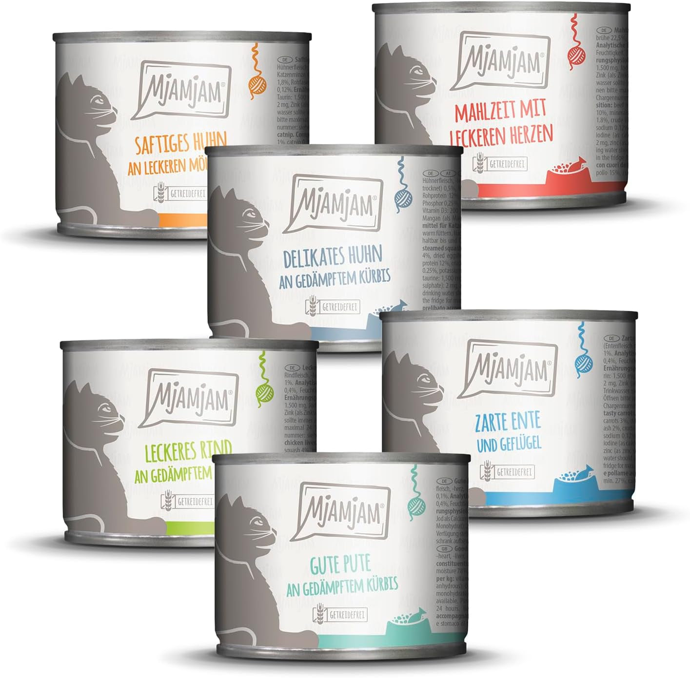 MjAMjAM - Comida húmeda premium para gatos - Deliciosa mezcla Pack III Comidas para tu gato Paquete de 6 (6 x 200 g) Sin cereales con carne extra