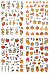 Pegatinas de uñas de otoño 3D, pegatinas de uñas de hojas de calabaza, líneas geométricas, flores, pegatinas de uñas, diseño del día de Acción de Gracias, pegatinas de uñas de calabaza de otoño, accesorios de uñas, arte de uñas