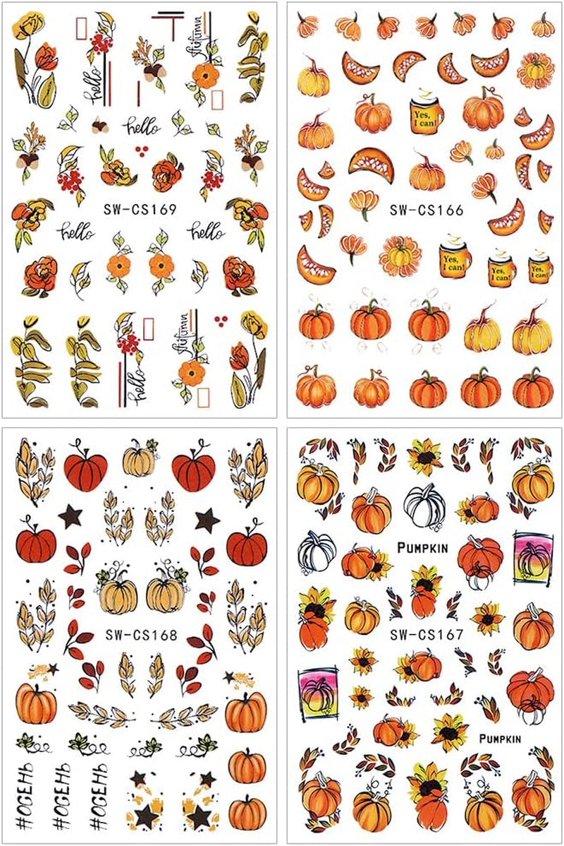 Pegatinas de uñas de otoño 3D, pegatinas de uñas de hojas de calabaza, líneas geométricas, flores, pegatinas de uñas, diseño del día de Acción de Gracias, pegatinas de uñas de calabaza de otoño, accesorios de uñas, arte de uñas
