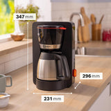 Bosch MyMoment TKA6M273 Cafetera espresso con filtro, jarra térmica de 1 litro, 8-12 tazas, sistema antigoteo, portafiltro giratorio, programa de descalcificación, depósito de agua extraíble, 1200 W, negro mate