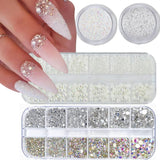 GZMAYUEN Nail Art Perlen Micro Caviar para uñas, 0,3-3 mm Goldene Silber Mini Caviar Strasssteine, Weiß Beige Mini Nägel Perlen Mikroperlen Dekor para uñas
