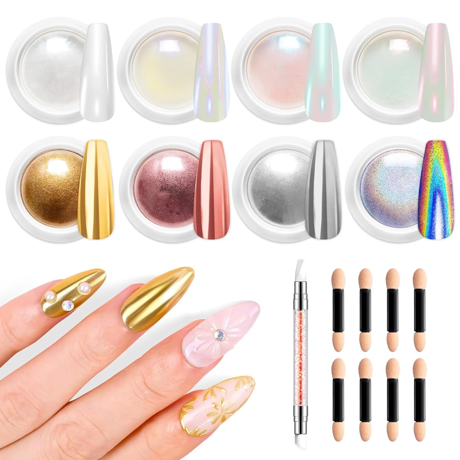 BISHENGYF Polvo de uñas cromado de oro rosaNeue Upgrade Grosse Kapazitä Chrom PulverSuper-Spiegeleffekt Metall Mirror Chrome Powder -Neon Glassy Pearl Effect Glitter Nagelkunst Pulver para salón de bricolaje