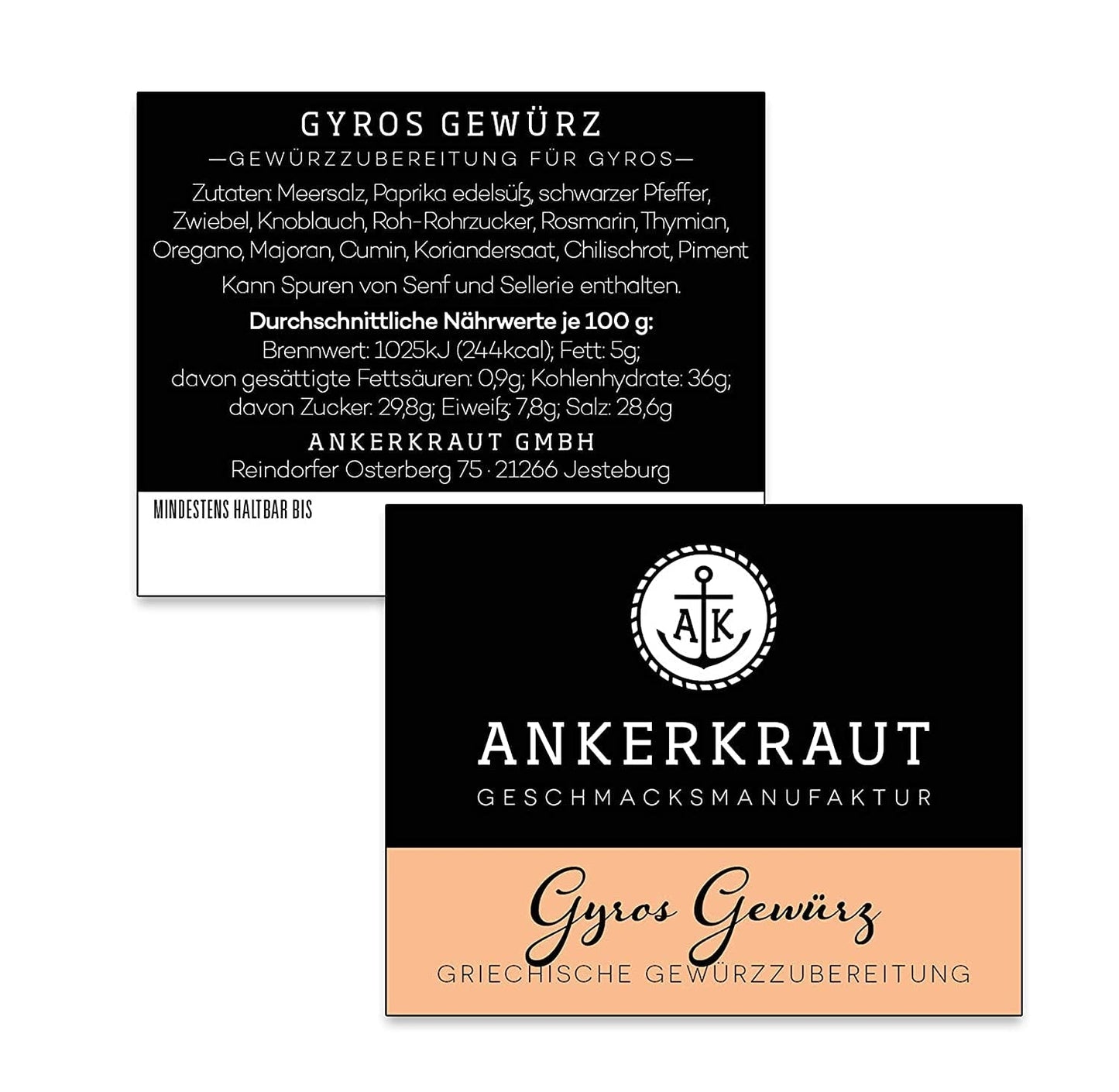 Ankerkraut Gyros, Gewürzmischung für Gyros, egal ob aus der Pfanne oder vom Grill, mit Zwiebel, Knoblauch, Mejorana, Comino, Piment and mehr, 80 g im Korkenglas