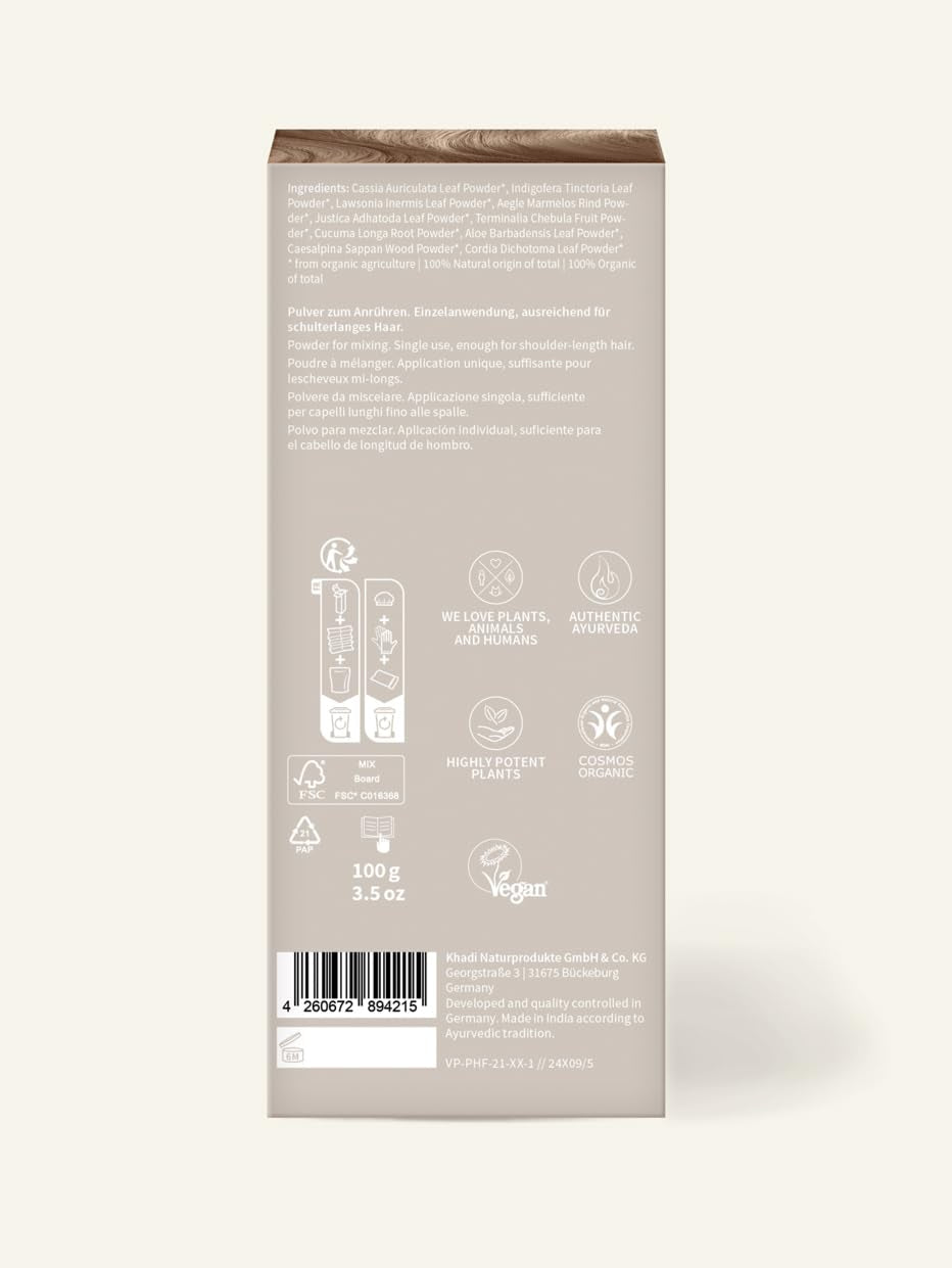 khadi BERLIN BLOND tinte vegetal para el cabello - tiñe el cabello en un tono rubio grisáceo frío - tinte natural para el cabello 100% vegetal, natural y vegano - 100g Tinte para el cabello Naty Shop