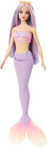Muñeca Barbie Sirena con Diadema y Cabello Elegante Rosa y Lila, Top de Concha y Aleta de Cola Azul Lavanda, HRR06 Naty Shop Muñecas