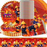 Juego de vajilla para fiesta temática de bomberos, decoraciones para fiesta de cumpleaños de bomberos, 61 piezas para 20 invitados