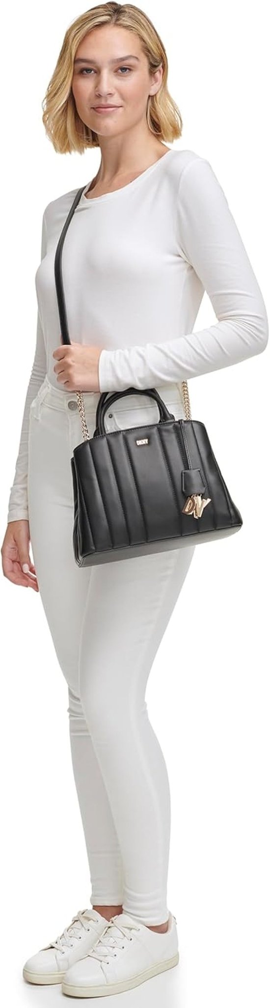 DKNY Chain Lexington Park Medium Logo Chain Satchel, Negro / Dorado, Talla única Mujer Naty Shop