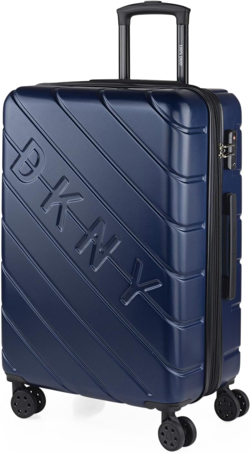 DKNY - Maleta Grande de 4 Ruedas Maleta Grande Ligera - Maleta de Viaje Grande con Ruedas. Maleta de viaje de avión grande Maleta rígida con cierre certificado - Maleta Troller grande Equipaje y equipo de viaje plateados Naty Shop Azul marino M