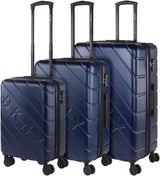 DKNY - Maleta Grande de 4 Ruedas Maleta Grande Ligera - Maleta de Viaje Grande con Ruedas. Maleta de Viaje de Avión Grande Maleta Rígida con Cierre Certificado - Maleta Troller Grande Plata Naty Shop Equipaje de Viaje y Equipaje Azul Marino S + M + L