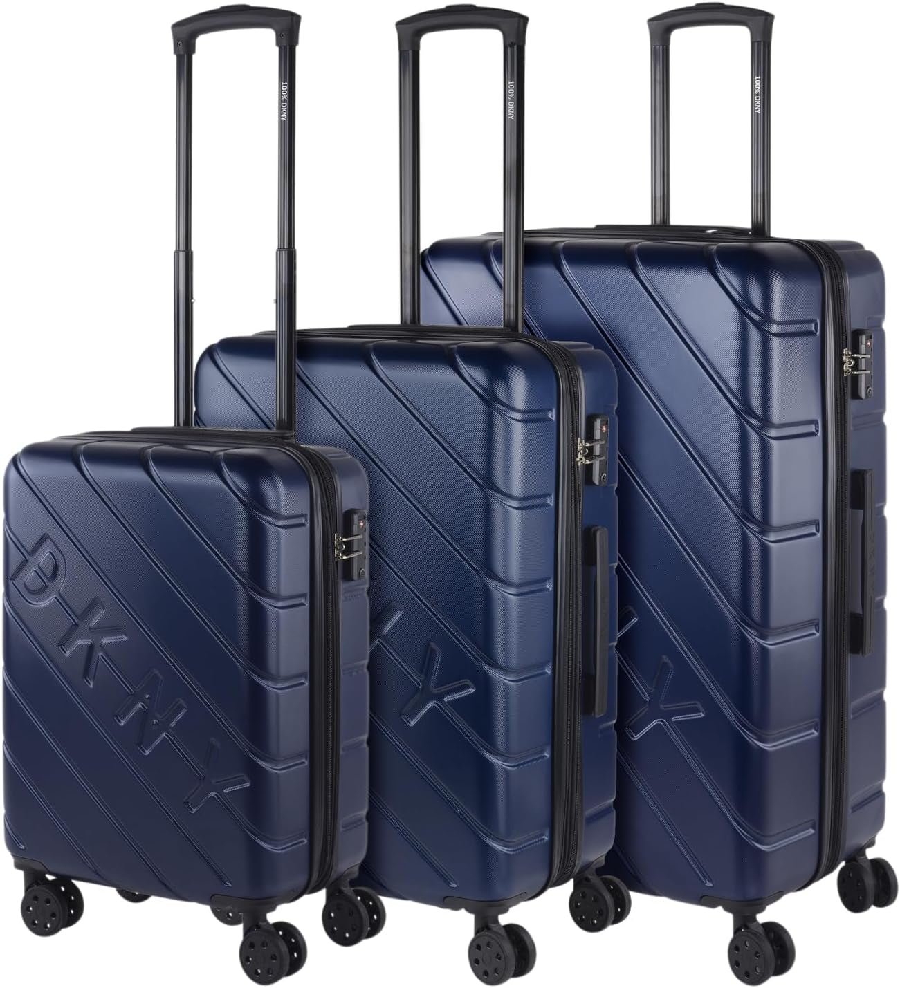 DKNY - Maleta Grande de 4 Ruedas Maleta Grande Ligera - Maleta de Viaje Grande con Ruedas. Maleta de Viaje de Avión Grande Maleta Rígida con Cierre Certificado - Maleta Troller Grande Plata Naty Shop Equipaje de Viaje y Equipaje Azul Marino S + M + L