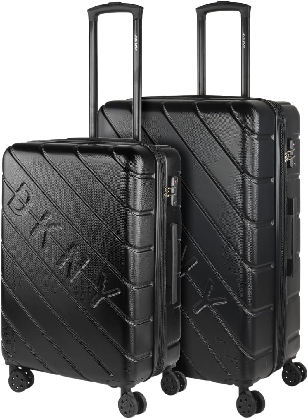 DKNY - Maleta Grande de 4 Ruedas Maleta Grande Ligera - Maleta de Viaje Grande con Ruedas. Maleta de Viaje de Avión Grande Maleta Rígida con Cierre Certificado - Maleta Troller Grande Plata Equipaje y Equipo de Viaje Naty Shop Negro M + L