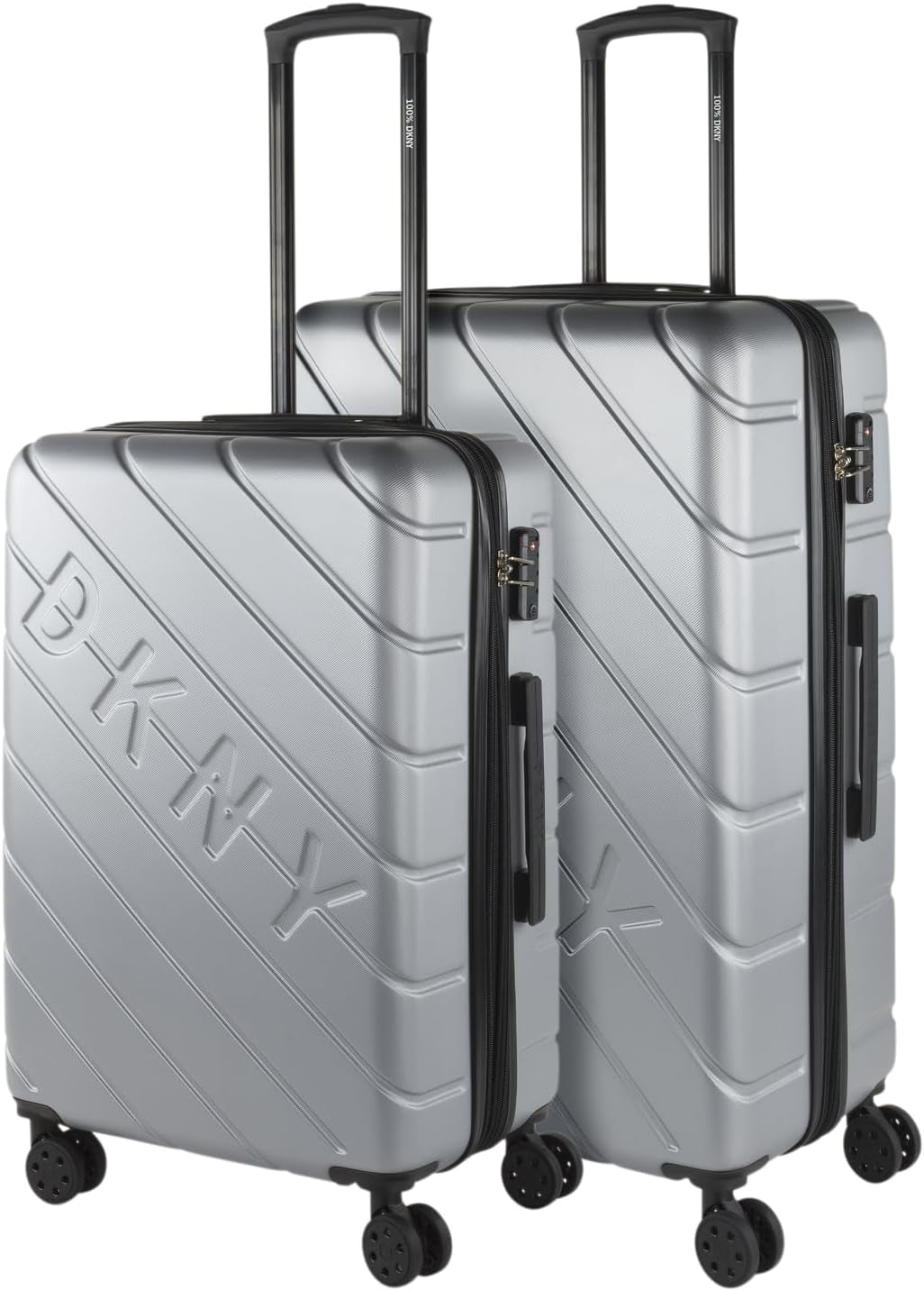 DKNY - Maleta Grande de 4 Ruedas Maleta Grande Ligera - Maleta de Viaje Grande con Ruedas. Maleta de Viaje de Avión Grande Maleta Rígida con Cierre Certificado - Maleta Troller Grande Plata Equipaje y Equipo de Viaje Naty Shop Plata M + L