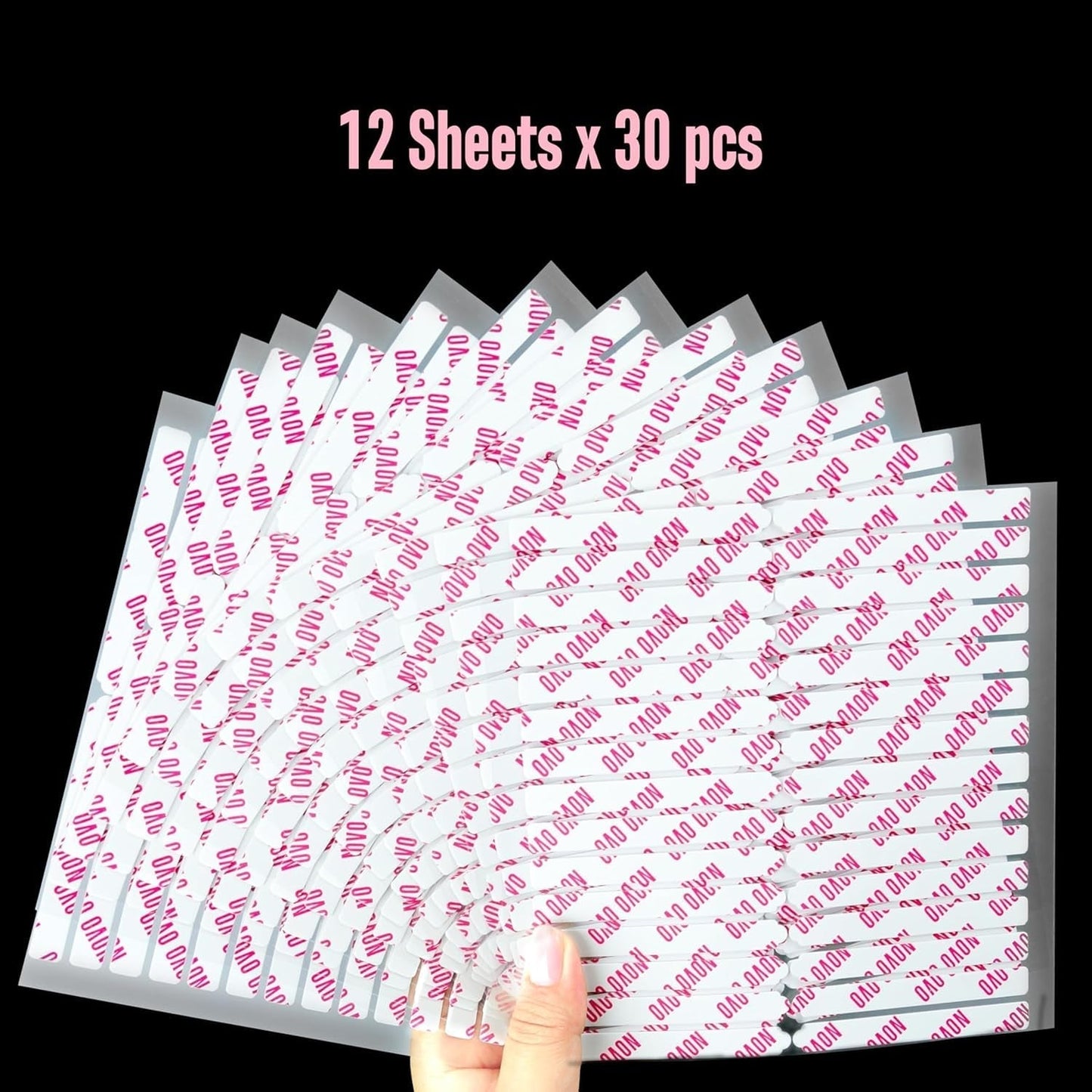 NOVO OVO 360 piezas Hoja adhesiva para exhibición de uñas fácil de arrancar, accesorio/embalaje/almacenamiento/práctica/accesorios para decoración de uñas transparente de doble cara, 30 piezas x 12 hojas