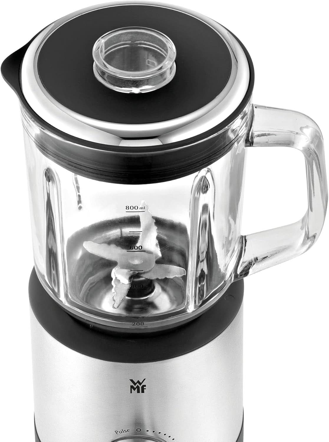 WMF Küchenminis Kompaktmixer, Mini batidora con base, 400 vatios, Batidora con base Klein, Vasbehälter 0,8 L, Pulsstufe, Cromargan Matt Kitchen Naty Shop