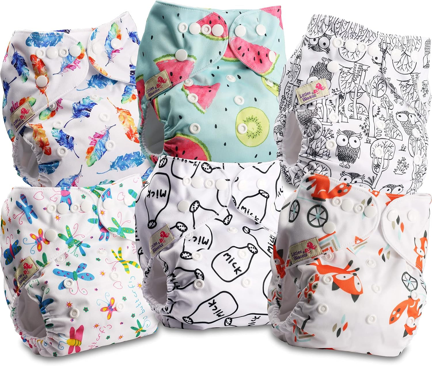 Littles and Bloomz FLP2-0406 Pañal reutilizable con clip estándar, 4 pañales