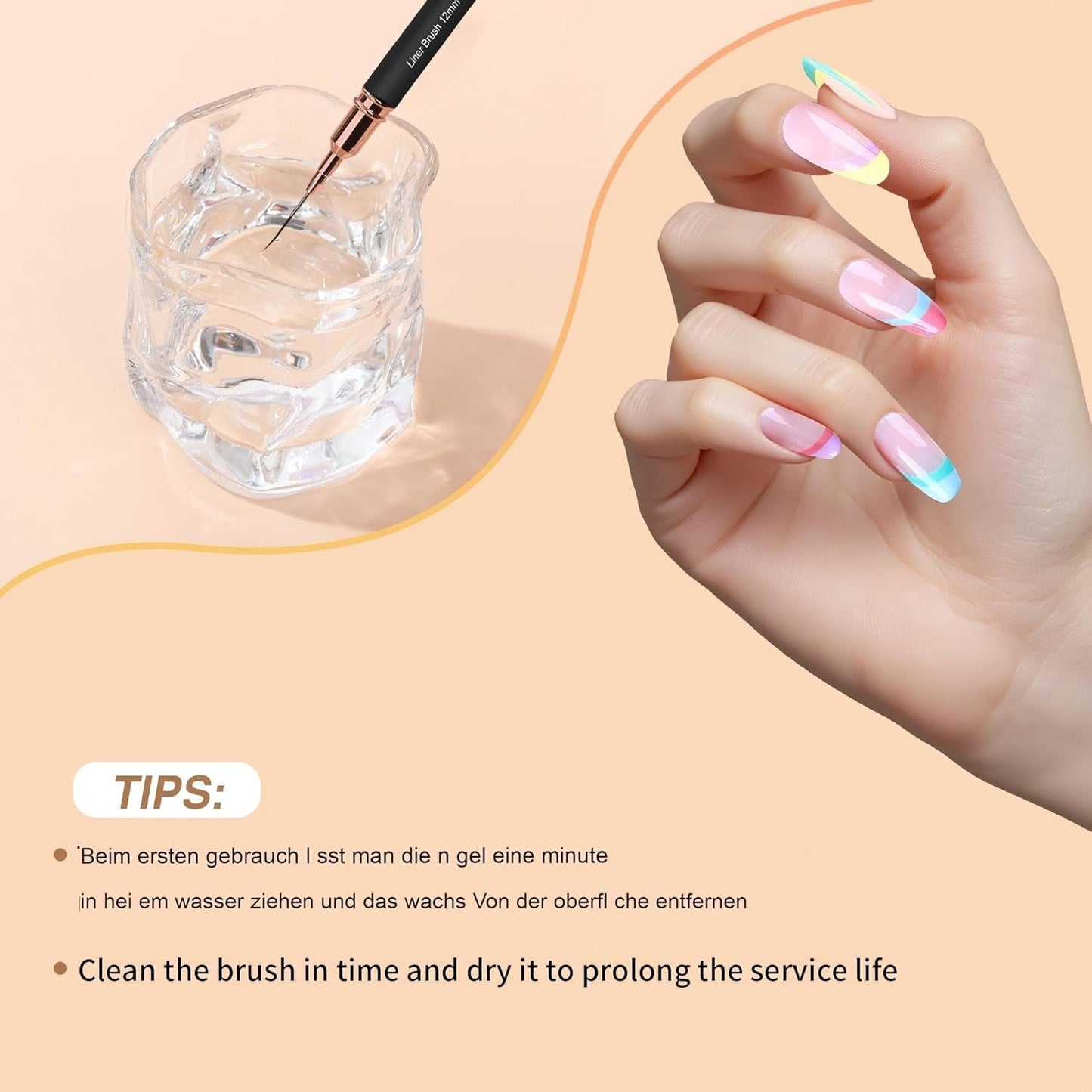 Pinceles para uñas, 5 piezas Pinceles para contorno de uñas, Juego de pinceles para diseño de pintura, Herramienta de dibujo de punta de uñas para líneas largas, Detalles finos, Dibujo fino en tamaño 6/9/12/15/18 mm, Negro