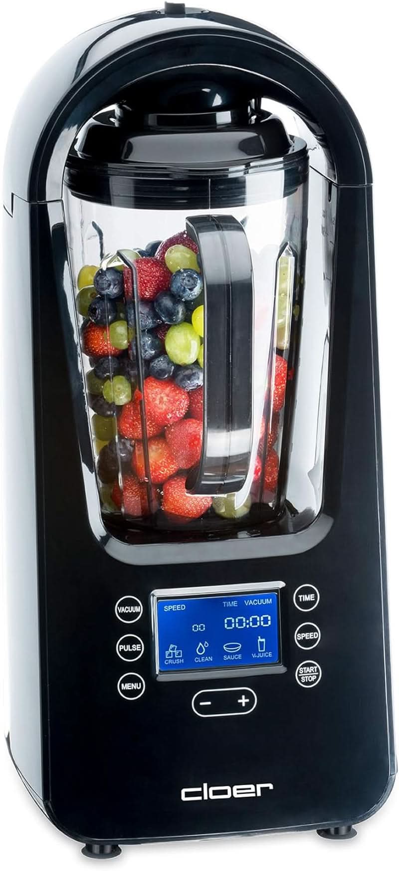 Batidora de vacío Cloer 6980 / 800 Watt / 21.000 U/Min. / Incl. Vorratsbehälter/Vakuumventil/Automatikprogramme/Eis-Crush-Funktion/Reinigungsfunktion/Schwarz, 1500 Mililitros Cocina Naty Shop
