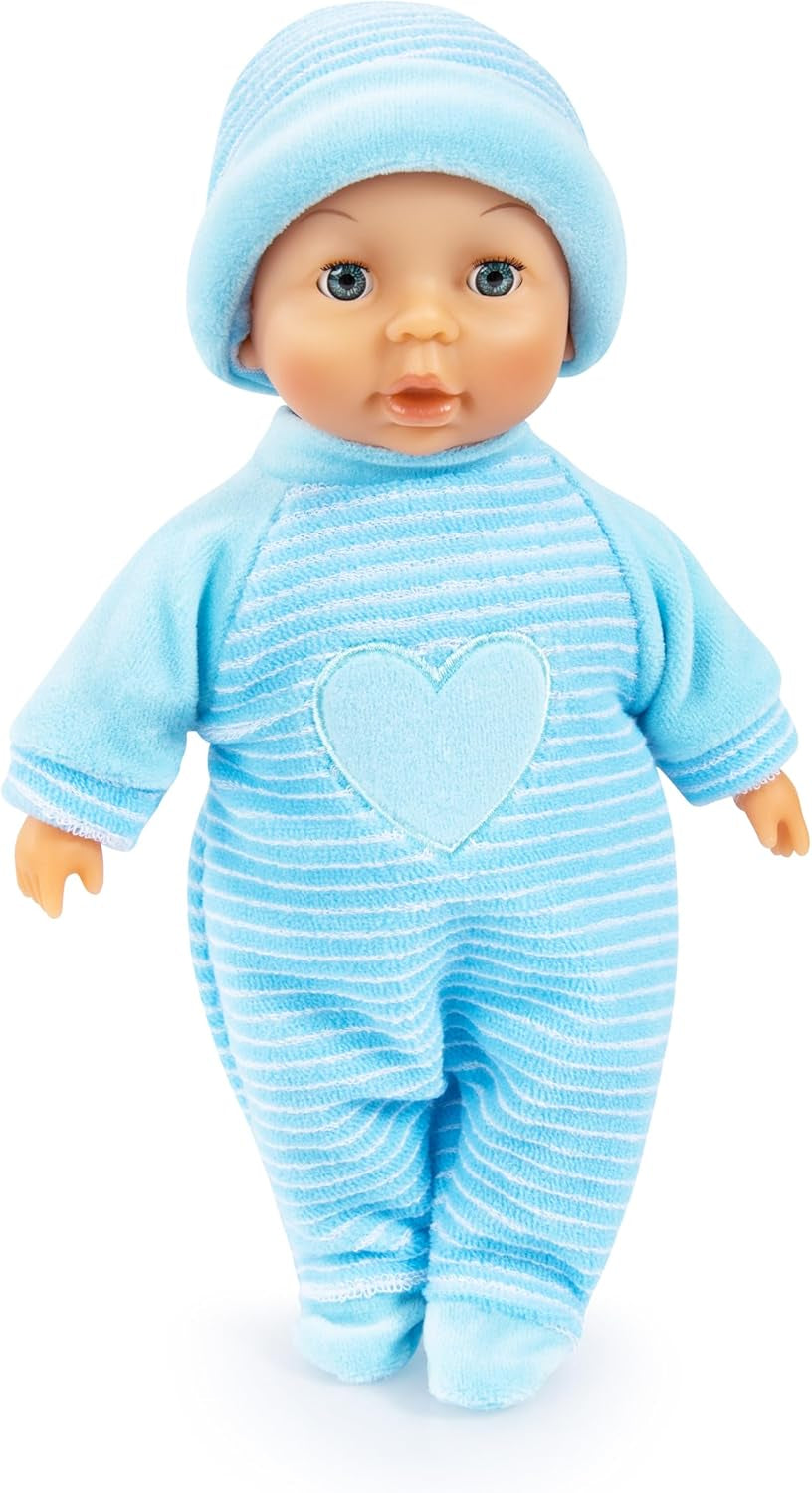 Bayer Design 92802AU My First Baby 28cm, Muñeco Bebé, Muñeco de Cuerpo Blando con Ojos Durmientes, Muy Manejable, Lindo Conjunto, Azul con Corazón