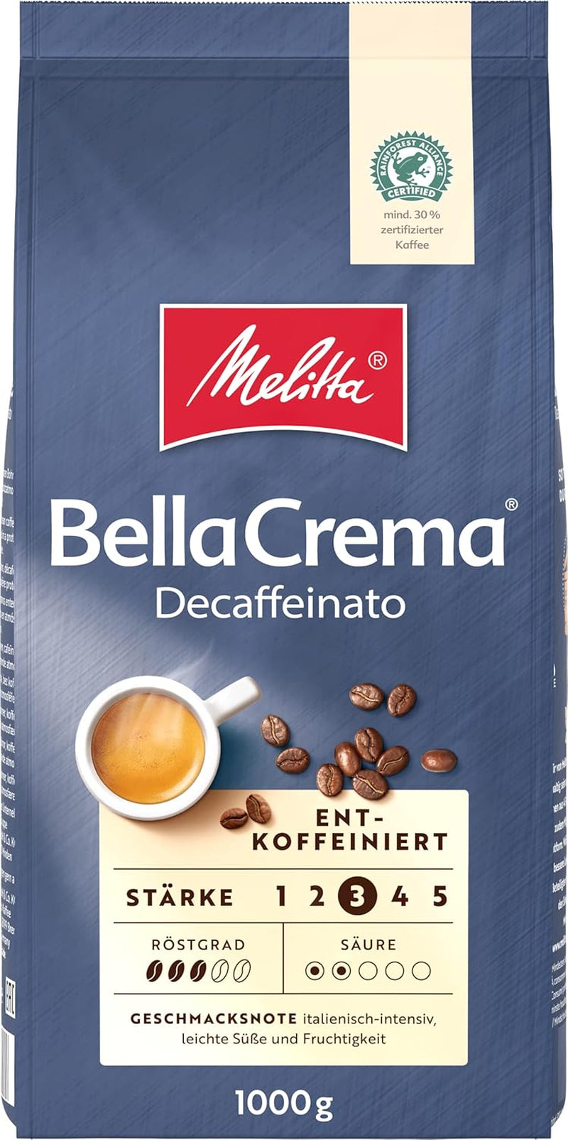 Melitta BellaCrema café en grano La Crema 1kg y café descafeinado BellaCrema Decaffeinato en grano 1kg