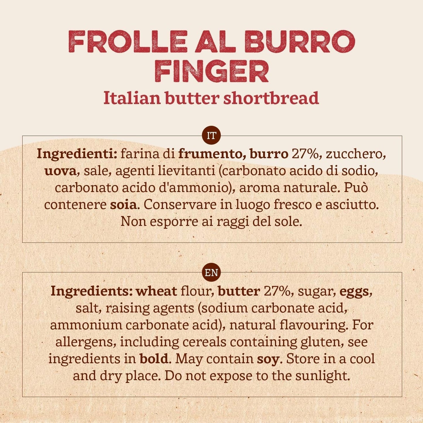 Frolle Al Burro Dedos. Biscotti preparado tradicionalmente Come Una Volta. Ideal Come Fine Pasto Goloso, Ma Anche Da Abbinare Al the O Al Caffè. Envase Sí 150 G