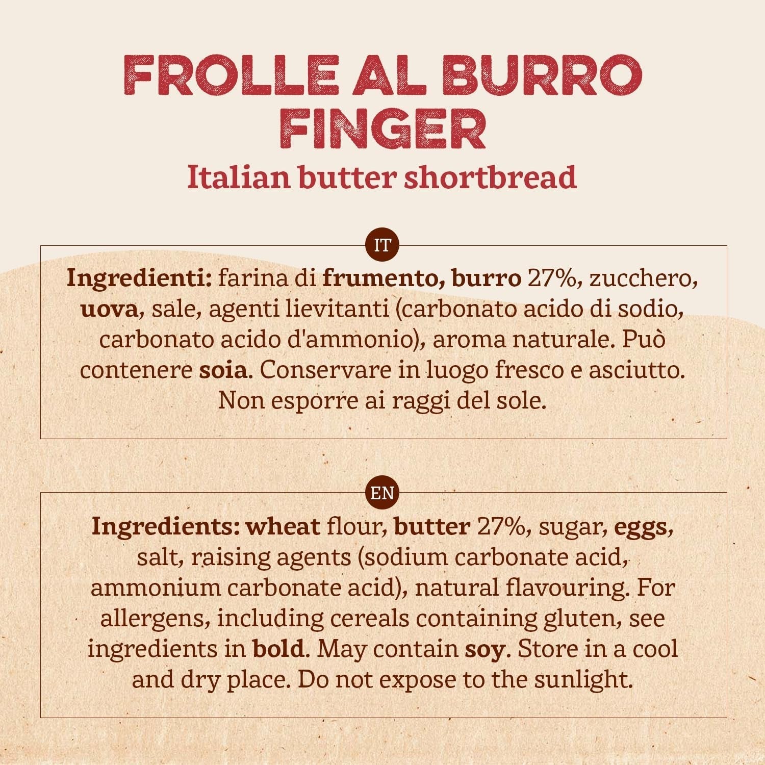 Frolle Al Burro Dedos. Biscotti preparado tradicionalmente Come Una Volta. Ideal Come Fine Pasto Goloso, Ma Anche Da Abbinare Al the O Al Caffè. Envase Sí 150 G